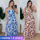 Vestido Longo Estampado Alcinha Amarração Florido 3 Marias Moda Evangélica Cristã Luxo