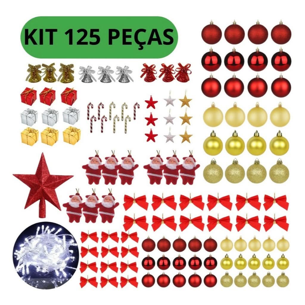 Kit 125 Enfeites Para Árvores De Natal Pendentes Bolinha Pisca Pisca Led