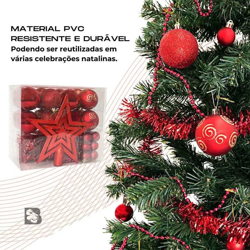 Kit 44 Enfeites Para Árvore de Natal Estrela Bolas Festão Cordão Pérolas Decoração Natalina