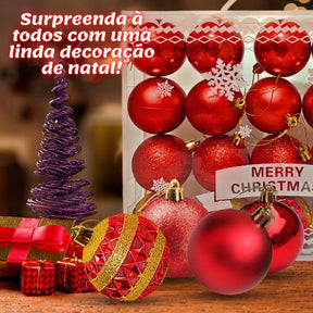 Kit 20 Bolas De Natal Grande 6cm Decorada Lisa Fosca Com Glitter